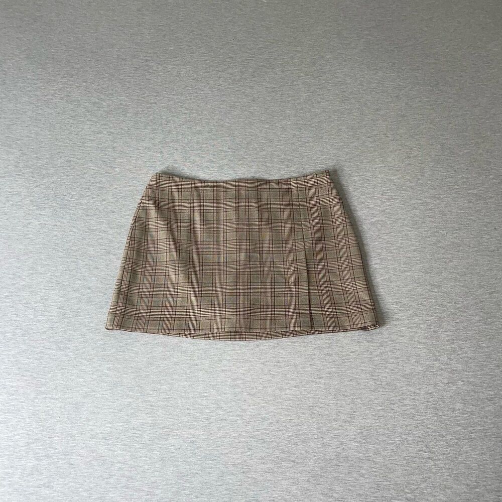 Aqua Women's Brown Side Slit Plaid Skort Skirt